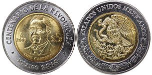 Mexico coin 5 pesos 2009 Luis Cabrera