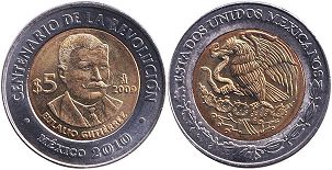 Mexico coin 5 pesos 2009 Eulalio Gutiérrez