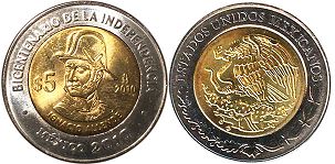 Mexico coin 5 pesos 2010 Ignacio Allende