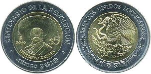 Mexico coin 5 pesos 2010 Emiliano Zapata