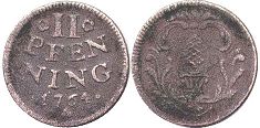 Coin Augsburg 2 pfennig 1764