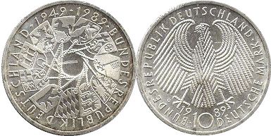 Münze Deutschland 10 mark 1989 40. Jahrestag der Republik