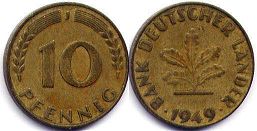Münze Deutschland 10 Pfennig 1949