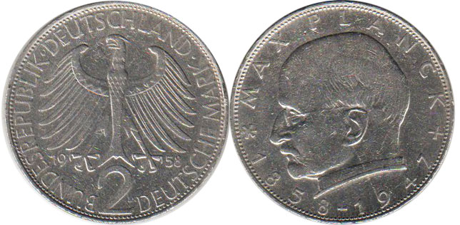 Coin Deutschland BRD 2 mark 1958 Max Planck