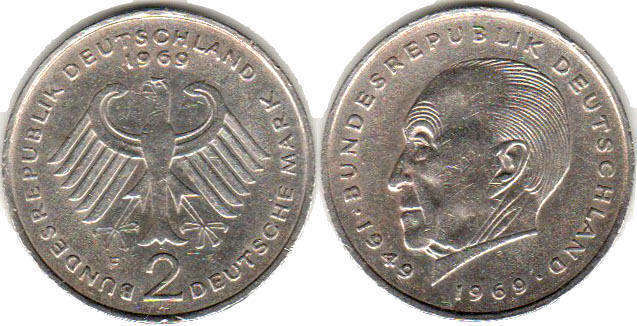 Coin Deutschland 2 mark 1969 Konrad Adenauer
