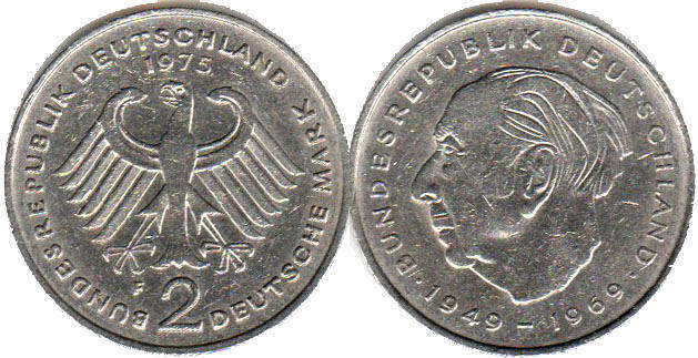 Münze Deutschland 2 mark 1975 Theodor Heuss