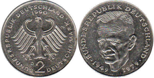Coin Deutschland 2 mark 1990 Kurt Schumacher