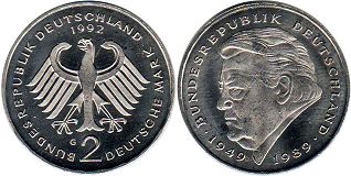 Münze Deutschland BDR 2 mark 1992 Franz Joseph Strauss