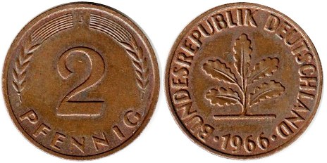 Coin Deutschland 2 Pfennig 1966