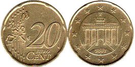 moneta Germania 20 euro cent 2002