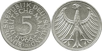 Münze Deutschland 5 mark 1966