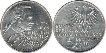 Münze Deutschland 5 mark 1974 Emmanuel Kant