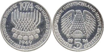 Münze Deutschland 5 mark 1974 Verfassungsrecht