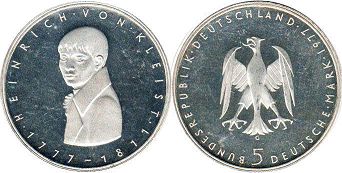Münze Deutschland 5 mark 1977 Heinrich von Kleist
