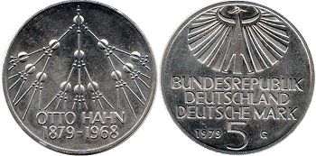 Münze Deutschland 5 mark 1979 Otto Hanh