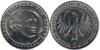 Münze Deutschland 5 mark 1982 von Goethe