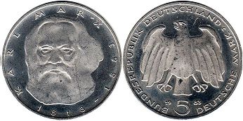 Münze Deutschland BDR 5 mark 1983 Karl Marx
