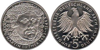 Münze Deutschland BDR 5 mark 1983 Martin Luther