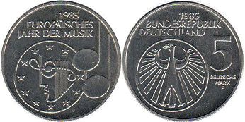 Münze Deutschland BDR 5 mark 1985 Jahr der Musik