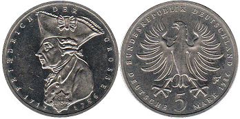 Münze Deutschland BDR 5 mark 1986 Friedrichs des Großen