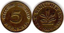 Münze Deutschland 5 Pfennig 1949