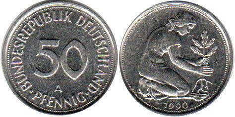 Münze Deutschland 50 Pfennig 1990
