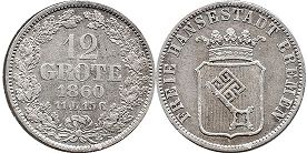 Münze Bremen 12 grote 1860