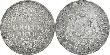Münze Bremen 36 grote 1840