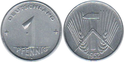 Coin Deutschland DDR 1 Pfennig 1952