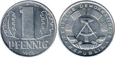 Münze Deutschland Democratic 1 Pfennig 1968
