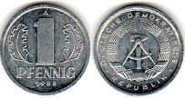moneta East Germany 1 pfennig 1988