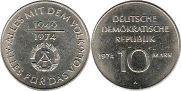 Münze Ostdeutschland 10 mark 1974 25 Jahre DDR