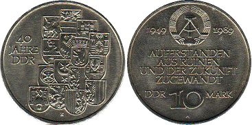 Münze Ostdeutschland 10 mark 1989 DDR-Regierung