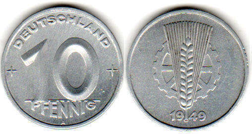 Münze Ostdeutschland 10 Pfennig 1949