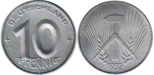 Münze Deutschland DDR 10 Pfennig 1952