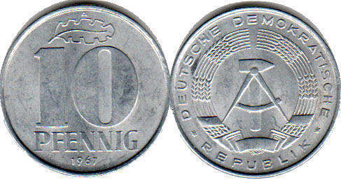 Münze Ostdeutschland 10 Pfennig 1967