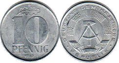 coin East Germany 10 pfennig 1967