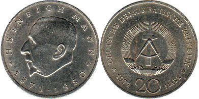 Münze Ostdeutschland 20 mark 1971 Heinrich Mann