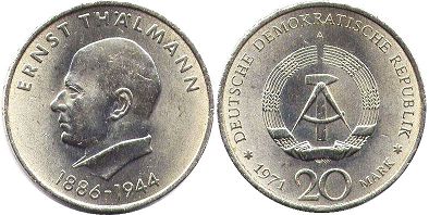 Münze Ostdeutschland 20 mark 1971 Ernst Thälmann