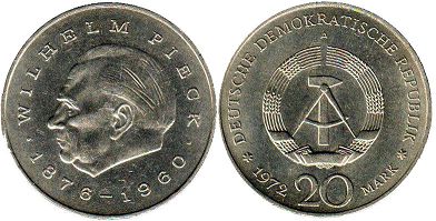 Münze Ostdeutschland 20 mark 1972 Wilhelm Pieck