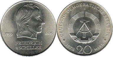 Münze Ostdeutschland 20 mark 1972 Friedrich von Schiller