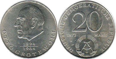 Münze Ostdeutschland 20 mark 1973 Otto Grotewohl