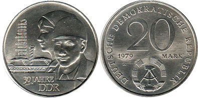 Münze Deutschland DDR 20 mark 1979 30 Jahre DDR