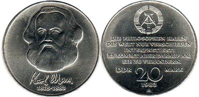 Münze Deutschland DDR 20 mark 1983 Karl Marx