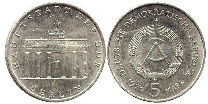 Coin Ostdeutschland 5 mark 1971