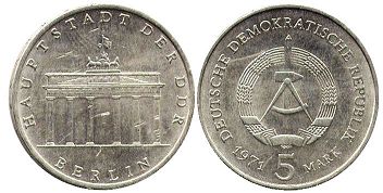 monnaie East Allemagne 5 mark 1971