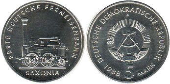 Münze Ostdeutschland 5 mark 1988 Deutschlands erste Eisenbahn