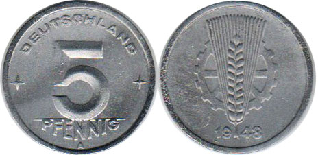 Coin Deutschland DDR 5 Pfennig 1948