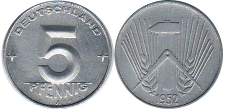 Coin Deutschland DDR 5 Pfennig 1952