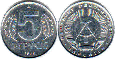 Coin Ostdeutschland 5 Pfennig 1968